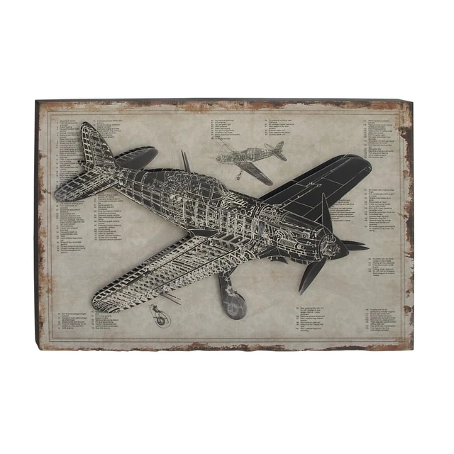 Zimlay Industrial Aircraft Blueprint Wooden Wall Art 14871