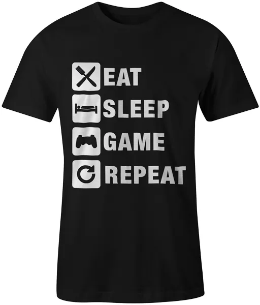 Eat Sleep Game Repeat Gaming Gamer Tee T-Shirt Xbox Playstation Unisex