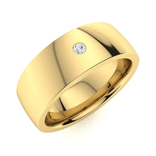 Rond 0.05 Carat Véritable Diamant Homme Solitaire Mariage Band 5 MM 14K or Jaune