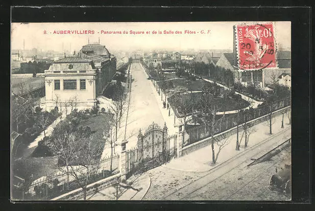 CPA Aubervilliers, vue générale du Square et de la Salle des Fetes 1909