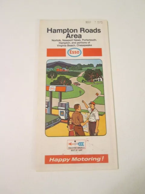 Vintage 1969 Esso - Hampton Roads Area - Oil Gas Service Station Travel Road Map
