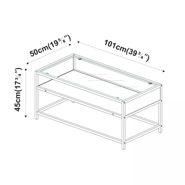 Glass Display Top Coffee Table with Steel Frame Reversible Wooden Storage Shelf 2