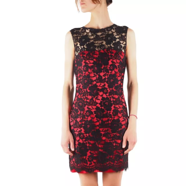 Dolce & Gabbana Women's D&G Red Black Lace Floral Print Mini Dress size 42