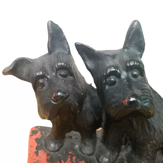 Antique Twin Scottish Scottie Terrier iron dogs doorstop from the Texaco Listen