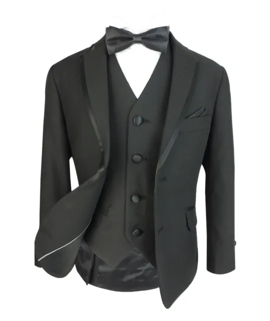 Boys Black Piping Tuxedo Dinner Suit Kids Page Boy Wedding Party Prom Outfit
