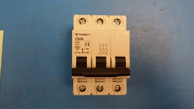 (1 PC) C60N-3P YUANKY Miniature Circuit Breaker, 3-pole, 20A, 415VAC (1 PC) C60N-3P YUANKY Miniature Circuit Breaker, 3-pole, 20A, 415VAC