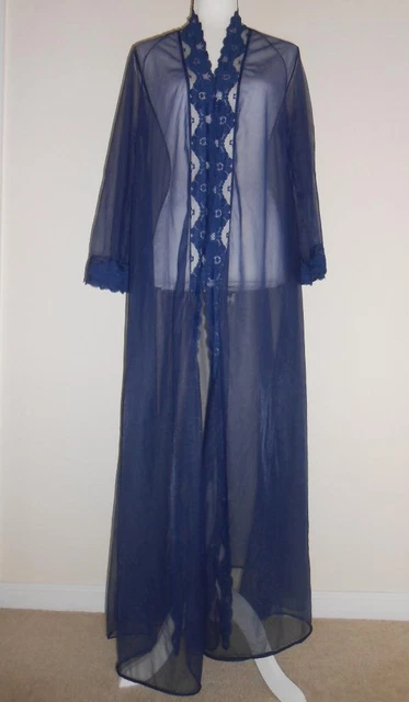 Vintage Blanche by Ralph Montenero Peignoir Robe P DK Blue Open Front L/Sleeves