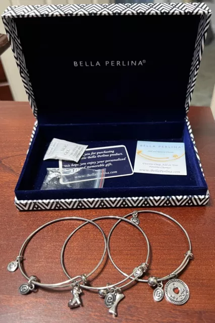 Bella Perlina B Silver tone Dog Lovers Three Expandable wire Charm Bracelets