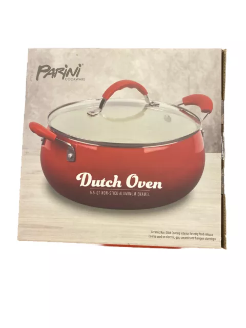 Parini Cookware Sauce Pan 1.5 QT Non Stick Aluminum Enamel Red New in Box  w/ lid