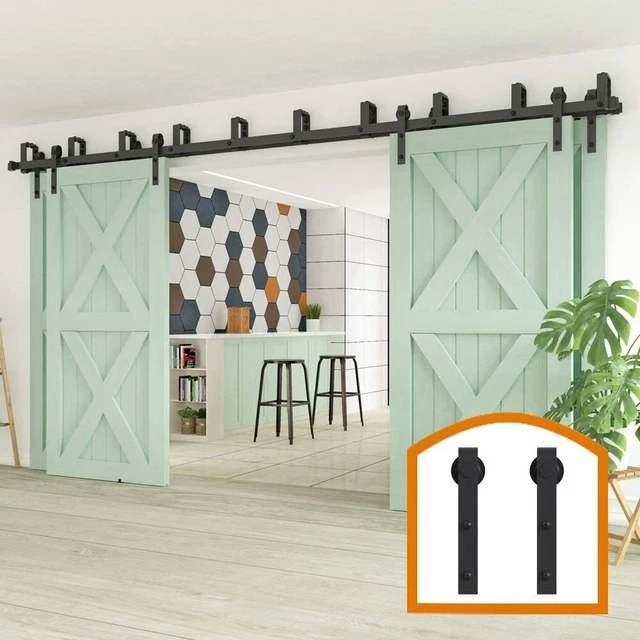 8FT-20FT Bypass Sliding Barn Door Hardware Kit For 4 Doors Closet Track Roller