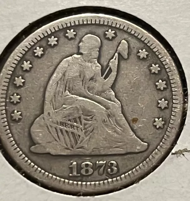 1873 no arrows, Open 3,  Seated Liberty Quarter, Fine +, Scarce date !