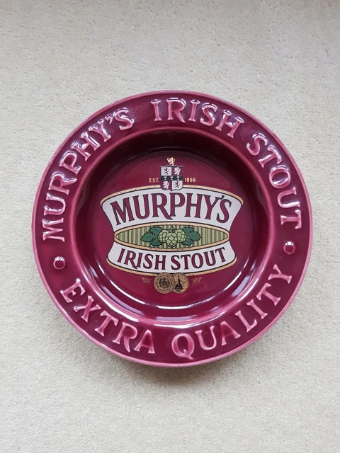 Vintage Retro Large Murphy's Irish Stout Large Ceramic Burgundy Pub Ashtray