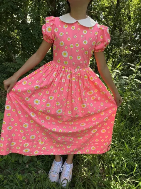 Vintage 70s Girl’s Kids Bright Floral Mod Retro Maxi Dress