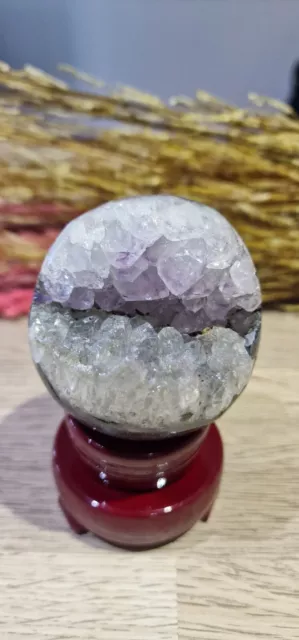 Amethyst Crystal Geode Sphere, Amethyst Cluster Sphere 282g 61.3mm, Quartz