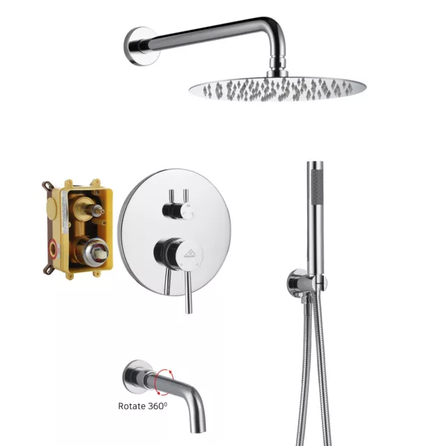 CASAINC Round 3 Functions Wall Mount Dual Shower Heads Shower System Chrome