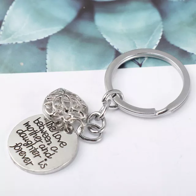 Mom Daughter Keychain Love Heart Pendant Purse Mother Hollow Out Ring 2