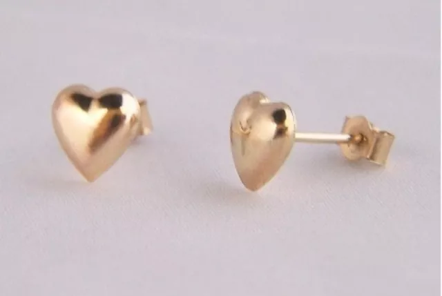 9ct Yellow GOLD 6mm PLAIN HEART STUDS EARRINGS Girls Mums Mothers X'mas GIFT BOX