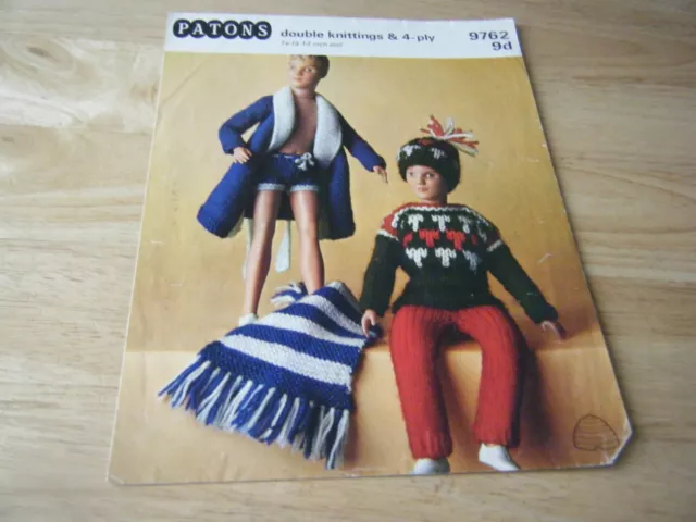 Vintage Knitting Pattern Clothes For 13" Male Fashion Doll 4 ply/DK, Patons 9762