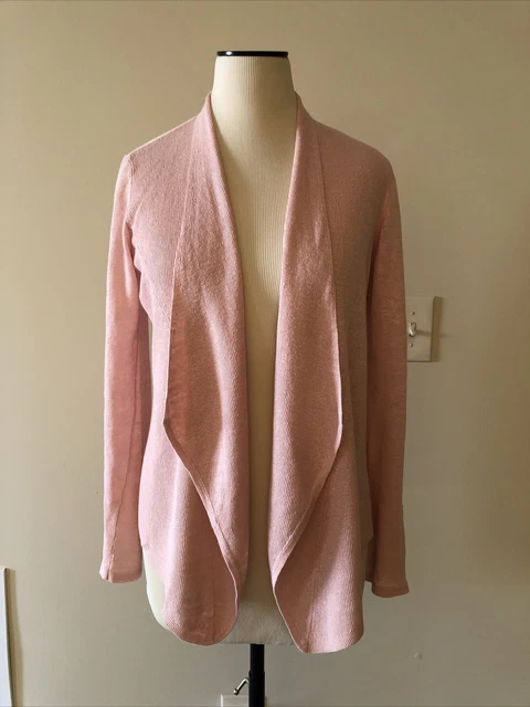 EILEEN FISHER 100% organic linen pink rose  blush slub knit open cardigan XS