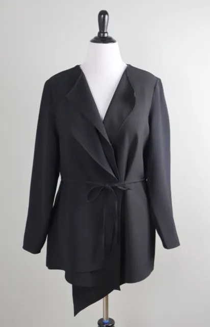 CHICO'S NWT $109 Solid Black Crepe Bow Belted Layered Jacket Top Size 2 US Large