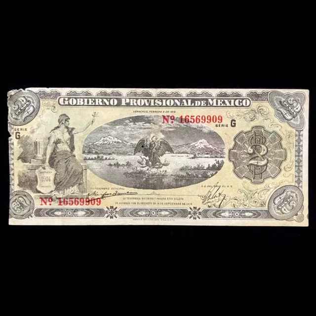 1915 Mexico Paper Money $2 Pesos Gobierno Provisional Banknotes Veracruz Bill 3