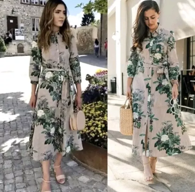 ABITO A TUNICA Zara stampa floreale cotone midi con cintura taglia L large 12 14 EUR 58 41 PicClick IT