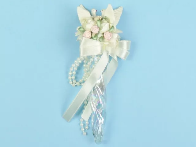 Victorian Style Christmas Ornament LOVE BIRDS Glass Icicle Faux Pearls Pink Rose
