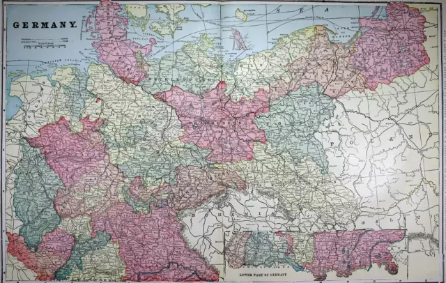 Old (Lg21x14) 1899 Cram's Atlas Map ~ GERMANY ~ Free S&H  ~Inv#518