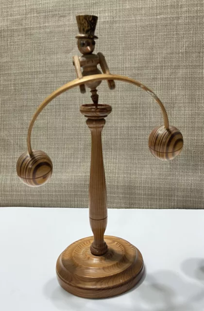 Folk Art Balancing Man On Base Vintage Handcarved Kinetic Toy