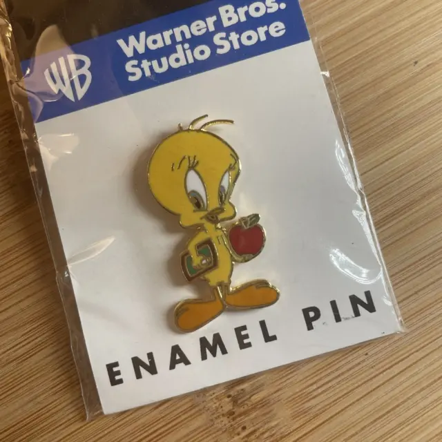 Vintage Warner Bros Brothers Tweety Bird Book Apple Enamel Pin Teacher Gift 1997
