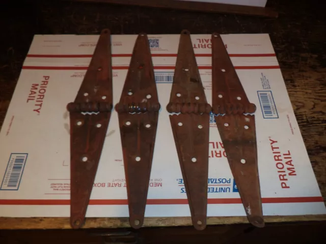 Antique Ribbed Vintage Large Barn Hinges 16" rusty barn fresh 2 pair 4 total