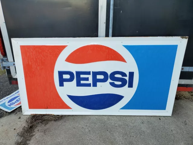 HUGE Vintage 1970s Pepsi Cola  Stout Metal Soda Sign C