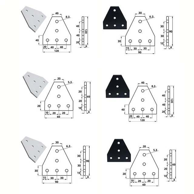 Bande de support de plaque d'angle noire/argent élégante pour profilés en alu