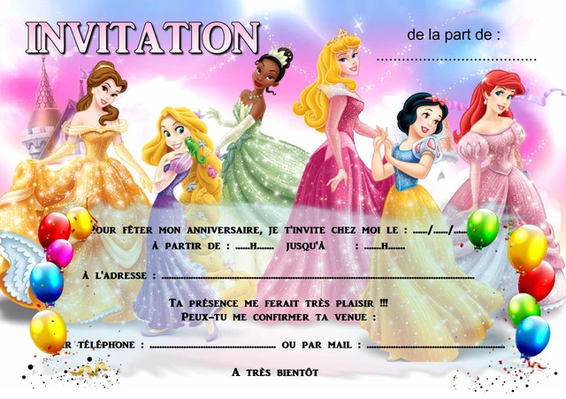 Cartons D'invitation Anniversaire Licorne Princesse - Lot De 6, Rose, 10x12cm