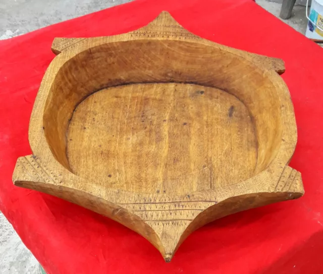 Antique Vintage Primitive Solid Hand Carved Turtle Wood Shape Plate W722