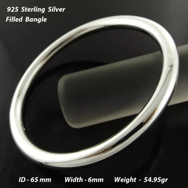 6mm Bangle Real 925 Sterling Silver Filled Solid Bracelet Ladies Medium 65mm