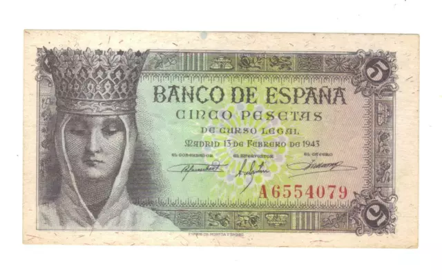 Billete De 5 Pesetas 1943 Isabel La Católica, S.c.-