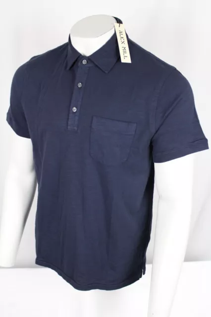 Alex Mill Men's Standard Slub Cotton Pocket Polo Short Sleeve Shirt Navy