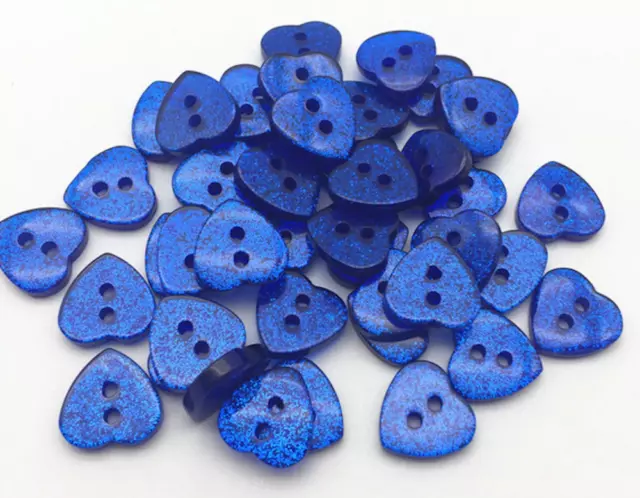 10 KNOPF HERZ HERZEN 12x13mm blau Glitzer KINDERKNÖPFE BABY KNÖPFE 2Loch Glitter