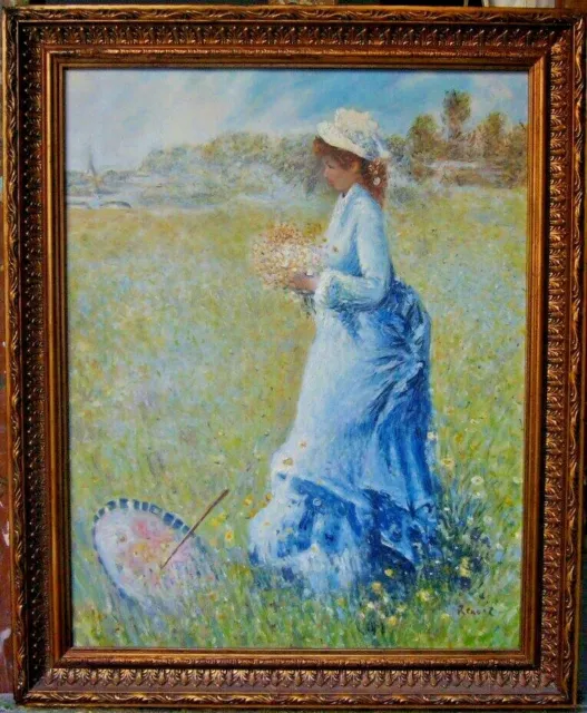Quadro RENOIR - DONNA CHE RACCOGLIE DEI FIORI  olio su tela -  oil painting copy