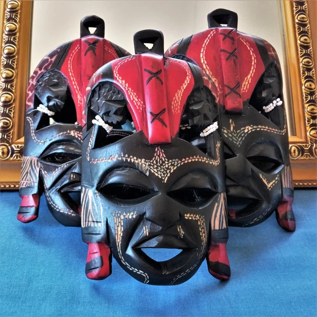 Tribal African masks, hand-carved individual 3 available- Africa 126g each