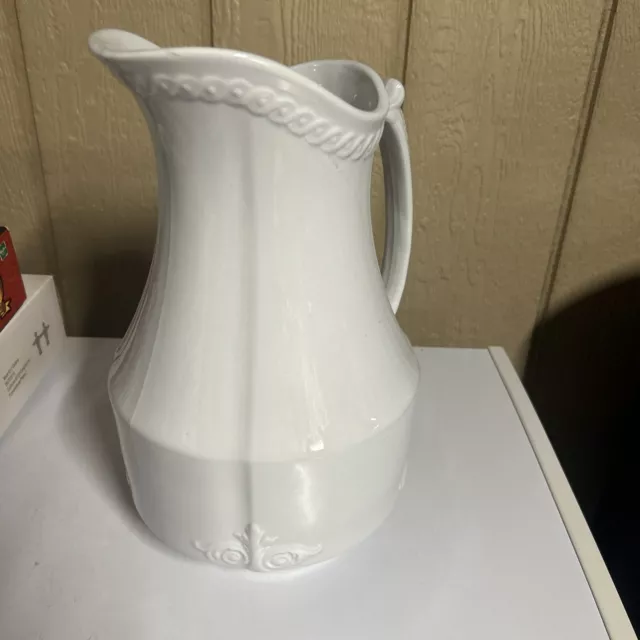 Vintage Antique Powell & Bishop White Ironstone Pitcher ~ England Primitive 12”