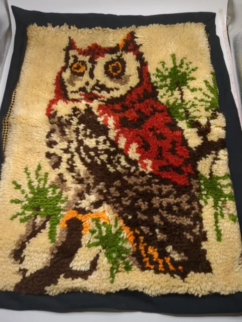 Malina Hook-A-Rug HOOT OWL Latch Hook Rug Wall Hanging 20x27 Vintage 70s