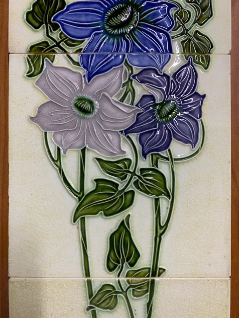 JAPAN Collectible vintage floral set antique art rare nouveau majolica tile 5pcs 3