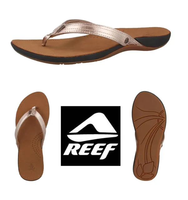 Womens Reef MISS J-BAY Flip Flops Leather Rose Gold Size UK3