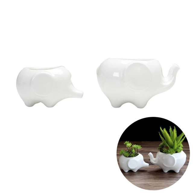 2 Pcs Planteur D'éléphant Pot De Fleur En Céramique Dessin Animé