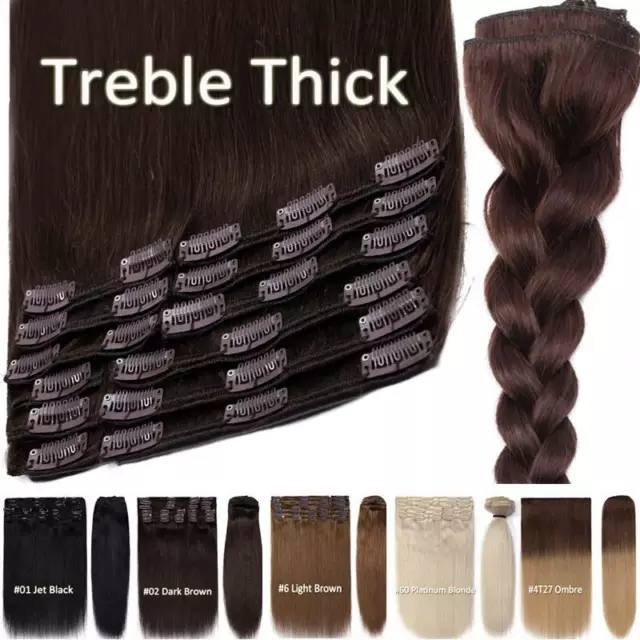 Mega Thick Clip in 100% Remy Human Hair Extensions Full Head Black Brown Ombre U