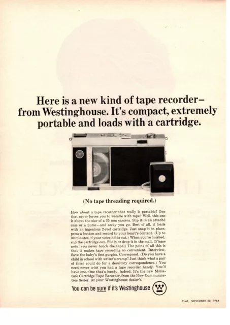 1964 Westinghouse Miniature Cartridge Tape Recorder Communicator Series Print Ad