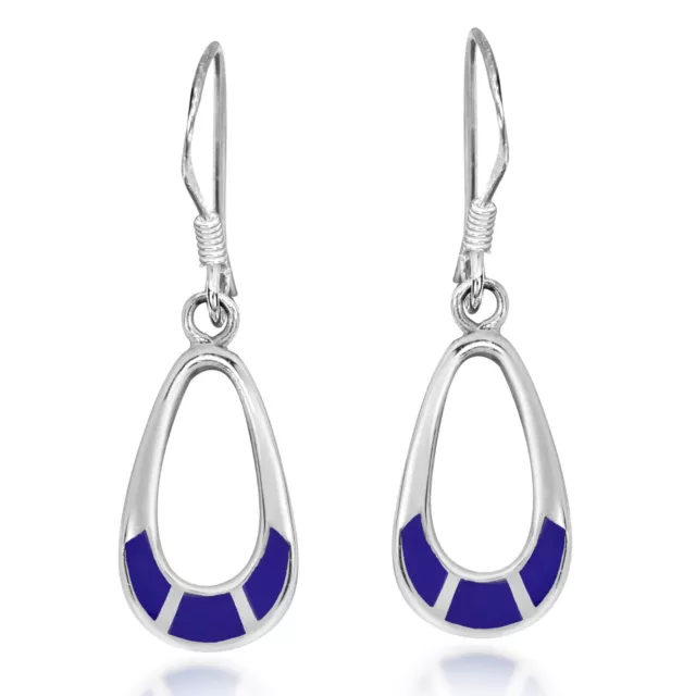 Vibrant Blue Lapis-Lazuli Inlay Open Teardrop Sterling Silver Dangle Earrings