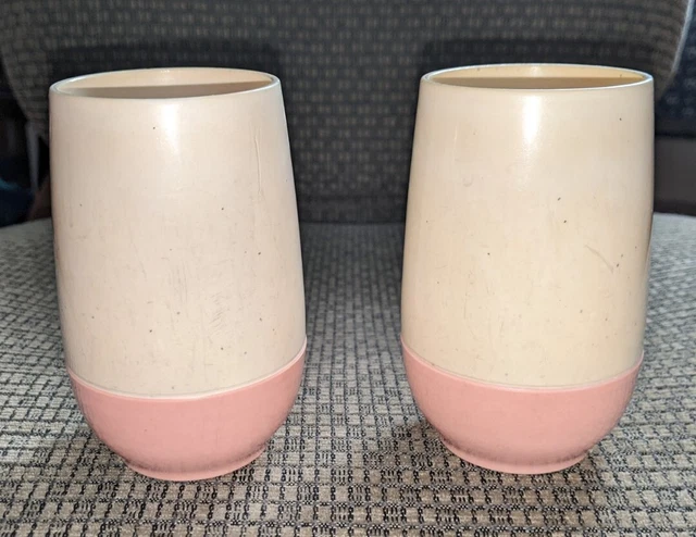 VTG Vacron Bopp-Decker Tumbler Vacuum Plastic Insulated Pink/Cream/ Set of 2 VTG Vacron Bopp-Decker Tumbler Vacuum Plastic Insulated Pink/Cream/ Set of 2